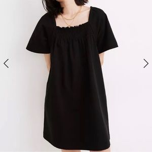 madewell smocked neck black dress